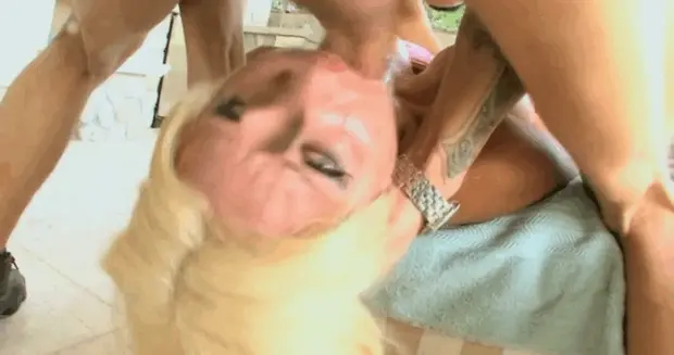 Stupid blonde get throatfuck