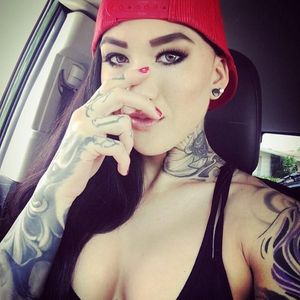 Genevieve Zitricki is a goth babe in a car with big large beautiful black eyelashes lash antinas in her eyes - SGB