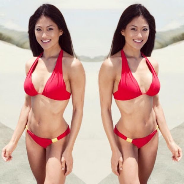 Singaporean Beauty With A Hot Asian Body In Red Bikini