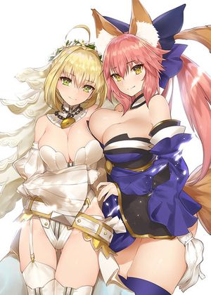 Saber Bride and Tamamo no Mae Huge Boobs