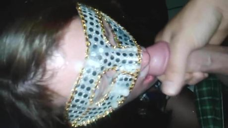 Hot wife wearing mask sucks off husband and s stranger gets huge facial cumshot