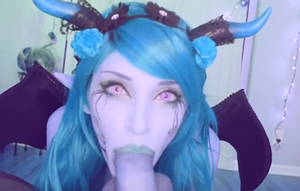 Sexy cosplay succubus sucks dick