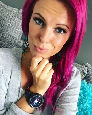 Pink hair, blue eyes and cute face