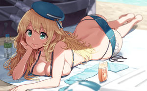Anime blonde sunbathing