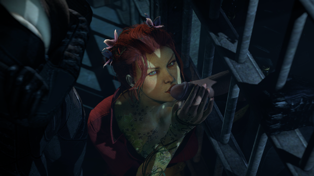 Poison Ivy kissing dick through jail bars
