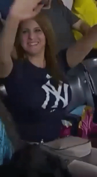 Big Tits Yankee Fan Bouncing And Smiling