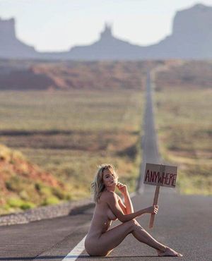 Sexy blonde on the road