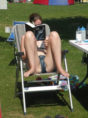 Slutty grrrl doing some summer reading.