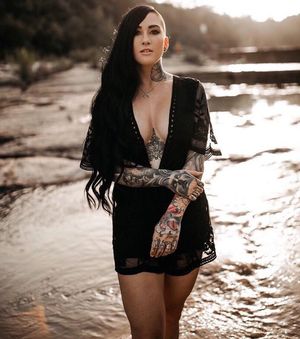 Goth alt model Genevieve Zitricki babe with half shaved 2face hair with side boob cleavage of natural almost large breasts - SGB gothh