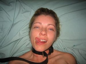 Trained for her first collar by using a belt.