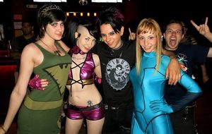 Teen goth babe Paraquat Suicide in lovely beautiful slutty latex outfit with her friends