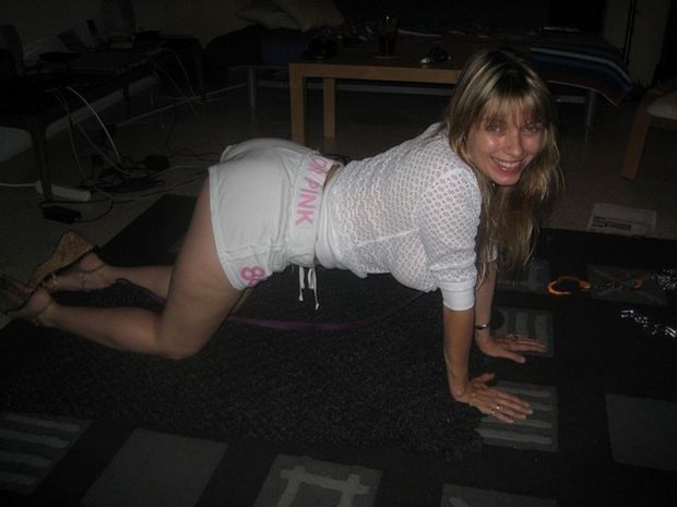An hour before she was tied up and used in every hole.