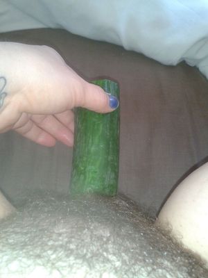 Wife inserting cucumber cause no cock is reachable.