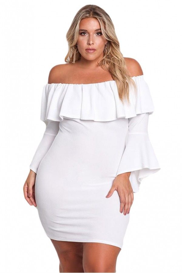 White Off Shoulder Layered Ruffle Dress