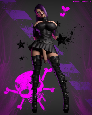 Hot pink-haired futa in leather