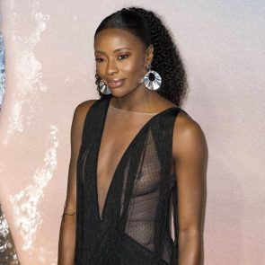 AJ Odudu Tits In See Through Dress