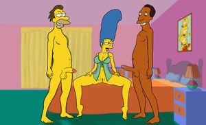 Marge Threeway with Carl and Lenny
