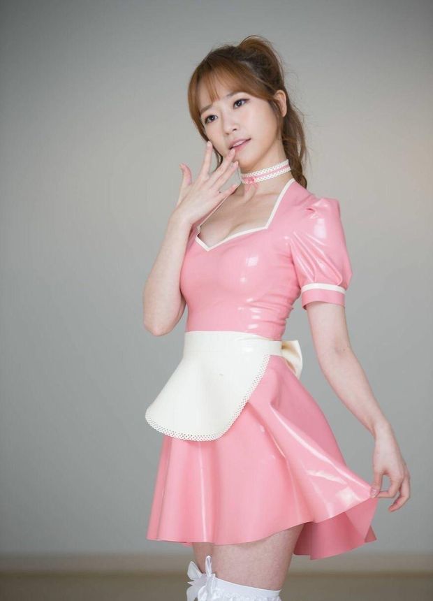 Pink latex asian maid