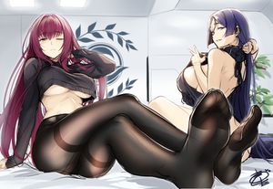 minamoto no raikou, scathach, and scathach (fate/grand order and etc) drawn by okitakung