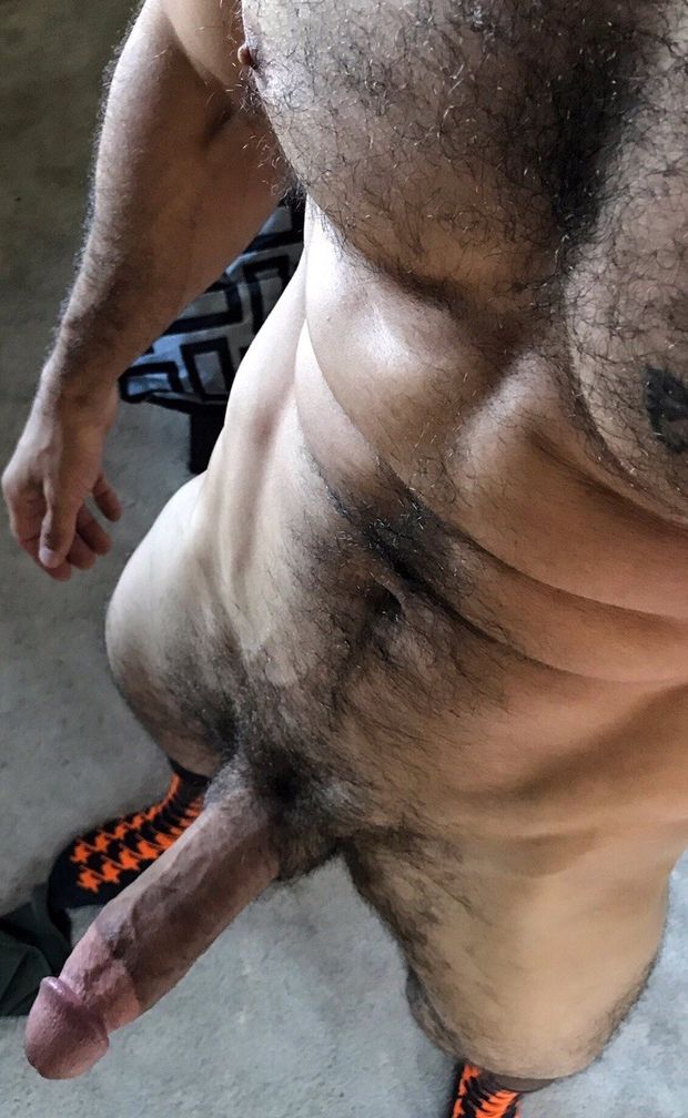 Delicious! Love that sexy treasure trail and big delicious cock!