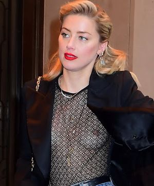 Amber Heard braless in see thru top outside the AOL Build Series Studio in New York UHQ
