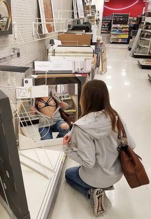 cute brunette flashing her tits in public