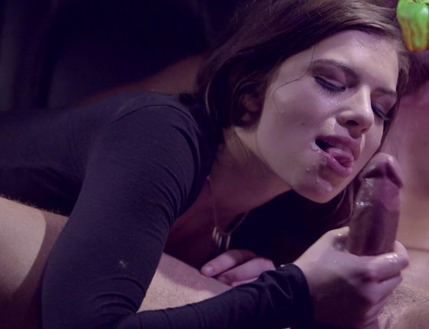 Zoe Wood - clothed giving a hand job with cum on her face
