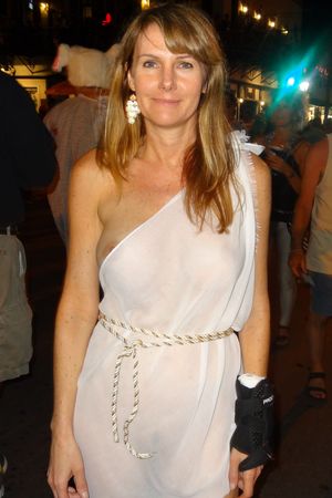 sexy milf in see through dress with her tit showing