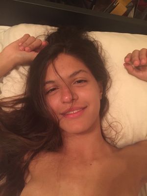 cute brunette naked POV in bed after sex