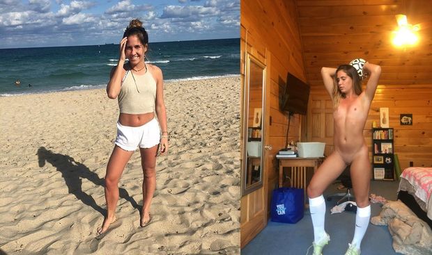 on/off - at beach naked soccer player with small tits and knee high socks