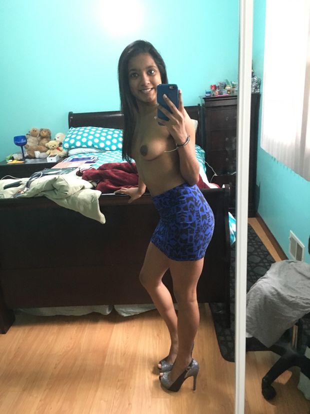 topless desi selfie in tight skirt and high heels