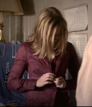 Allison Pill gif - unbuttoning her shirt pulling down her bra flashing her tits