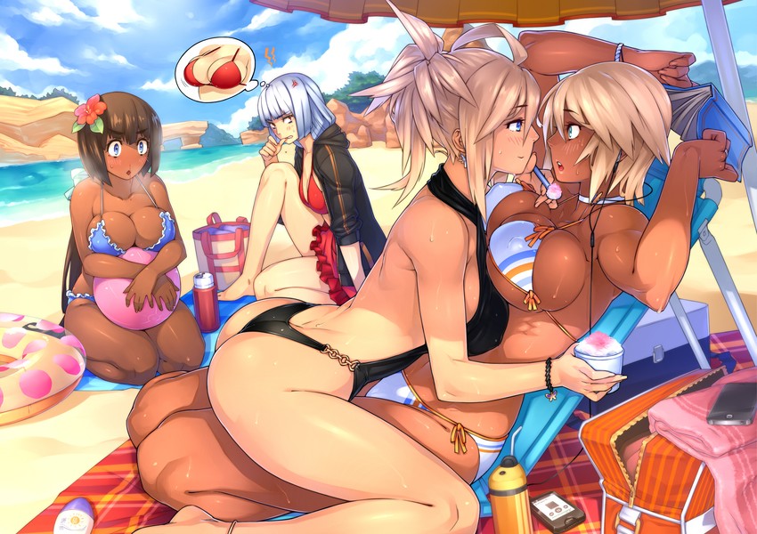 ahoge, brown-haired , dark-skinned, and flat-chested (original) drawn by 23 (real xxiii)