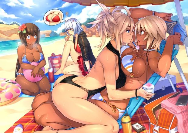 ahoge, brown-haired , dark-skinned, and flat-chested  (original) drawn by 23 (real xxiii)