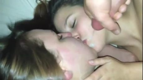 Teens kissing with cum