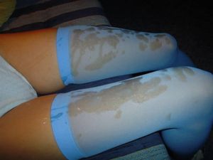 Cum on her Blue Stockings