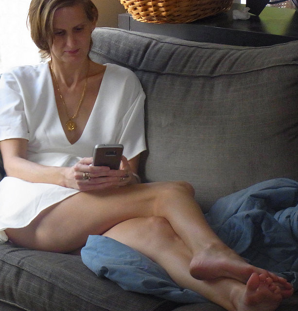 On My Couch Texting Hubby That She’d Left Work Early (2 Minutes Later, My Cock Was Down Her Throat)
