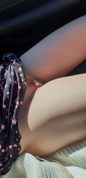 Chink shows her pussy while driving
