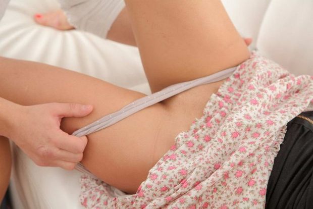 Teen gets panties pulled off for rough sex.