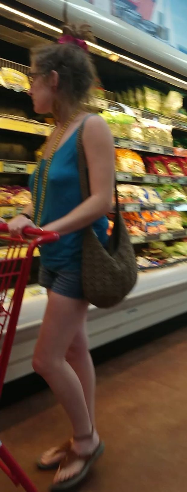 braless at the market