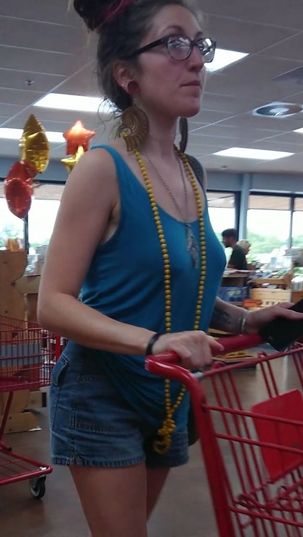 braless at the market