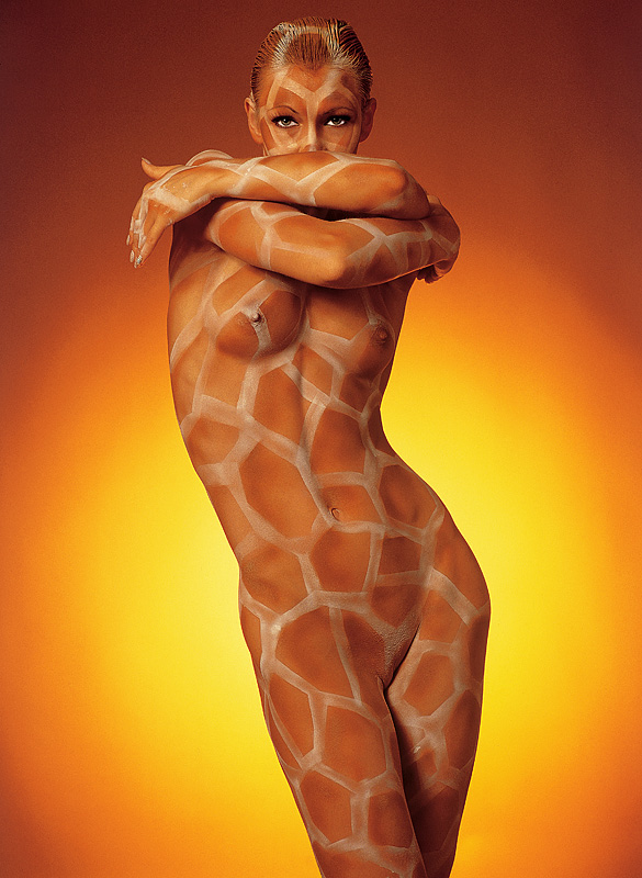 Gal with giraffe painted body