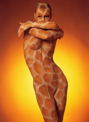 Gal with giraffe painted body