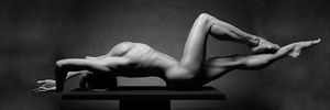 Bw Art Print featuring the photograph 1470 Powerful Woman On Pedestal Bw Fine Art Nude Photograph By Chris Maher 1 To 3 Ratio by Chris Maher