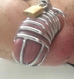 Chastity, locked cock, cock cage