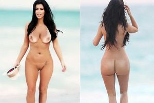 Kim Kardashian nude on the beach.