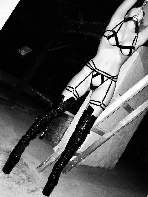 Perfect tits teen blonde bimbo slut in sexy lingerie and high latex boots ready for hard fucking