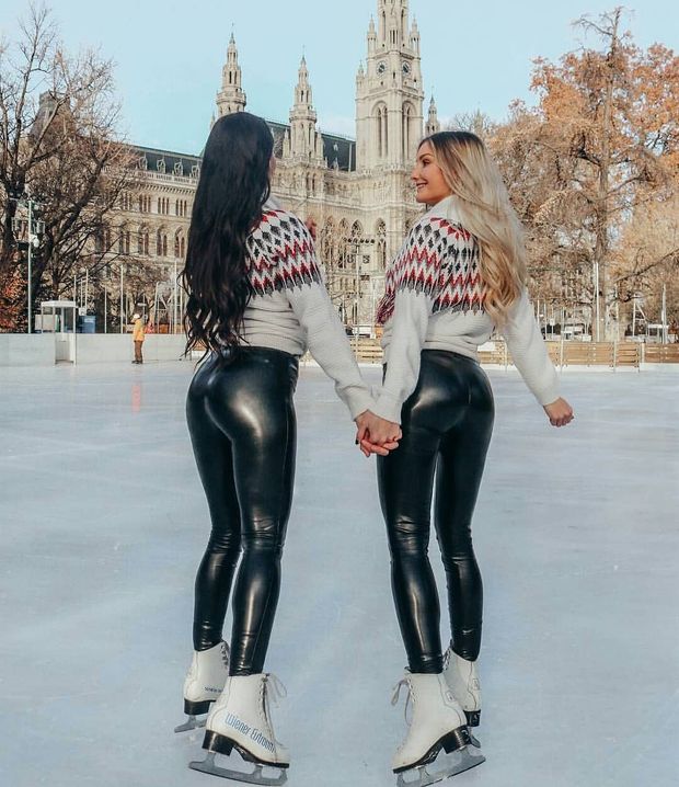 Ice skating with amazing latex ass