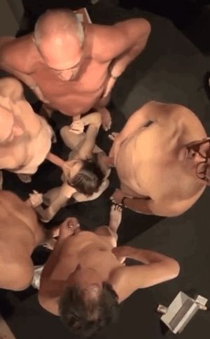 Teen gang bang blowjobs with 5 grandads