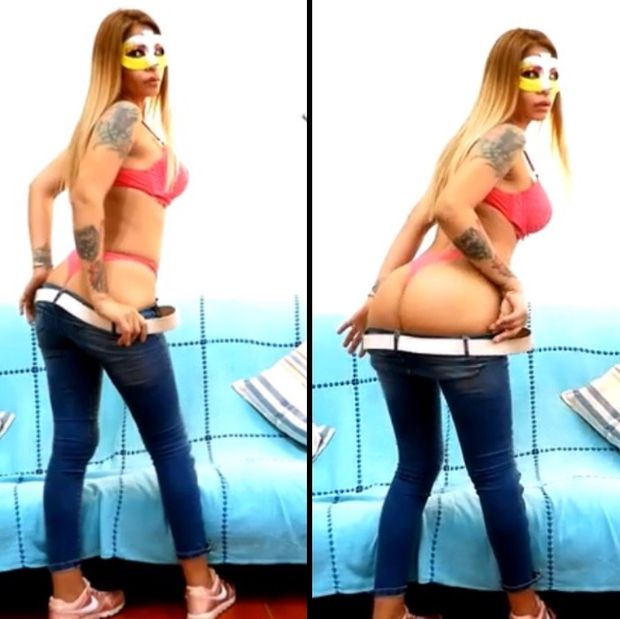 Sophie flashes pink thong